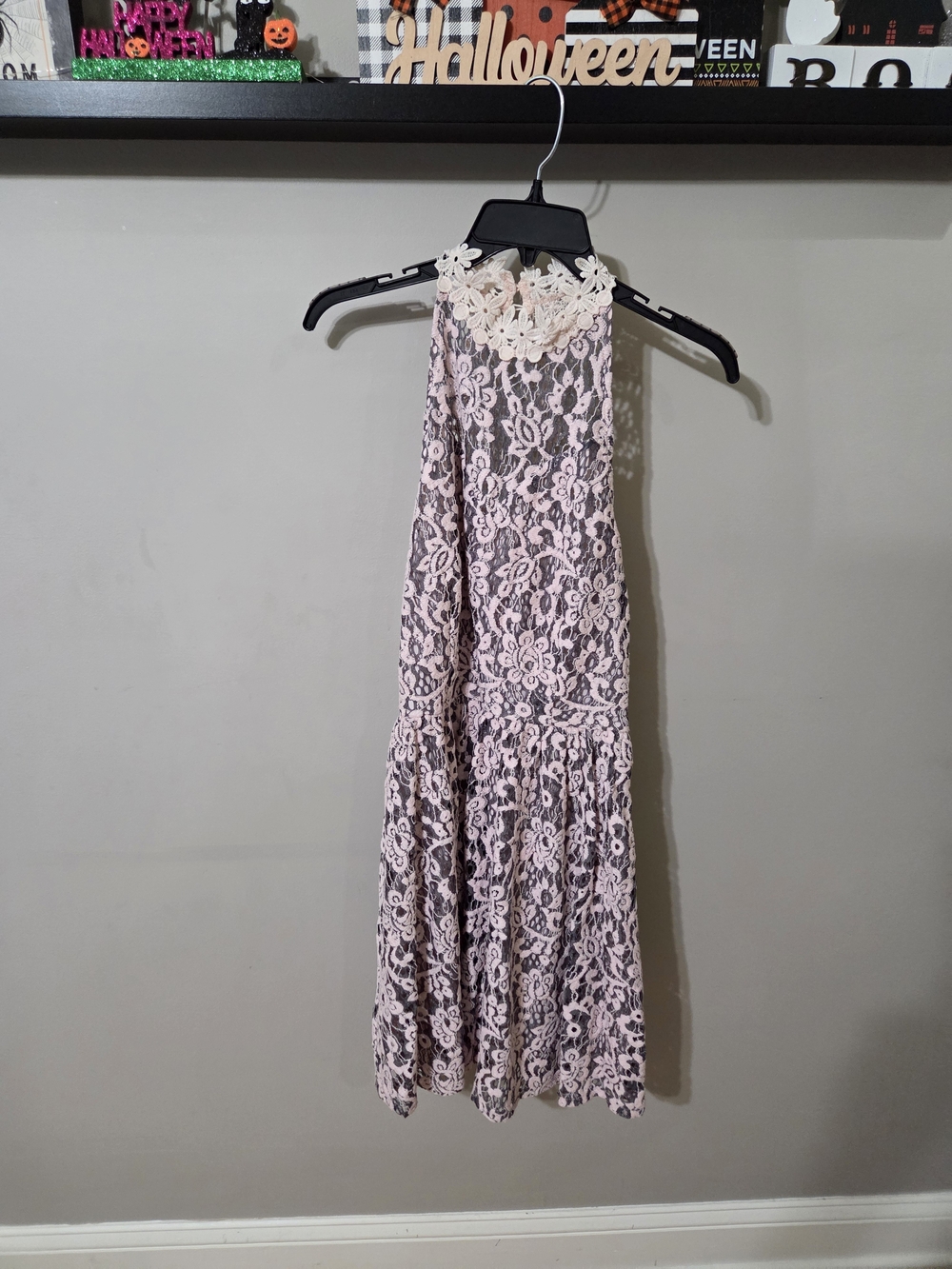 Ultra Pink Blush Pink Floral Lace Halter Midi Dress